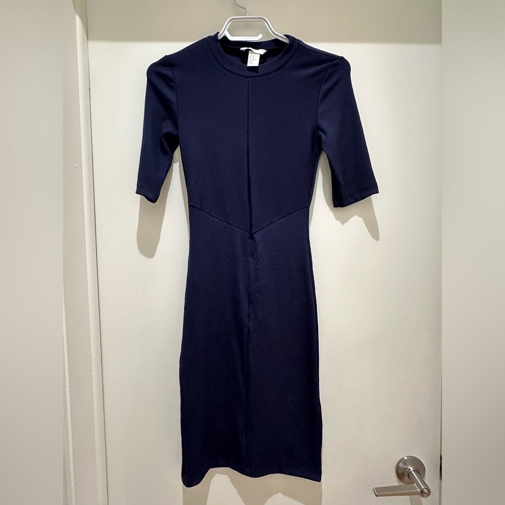 H&M navy ribbed bodycon dress